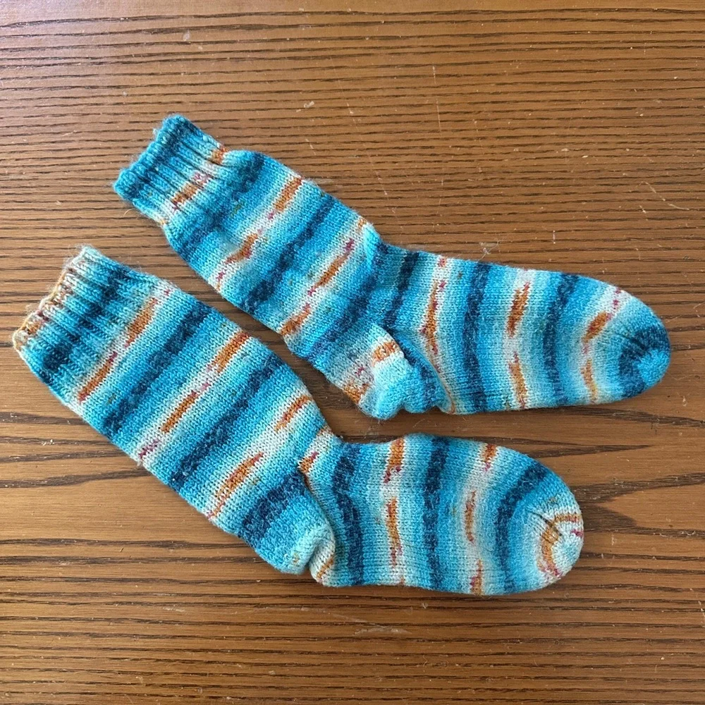Handmade Handknit Merino Wool Striped Socks Women’s Sz M Worn
